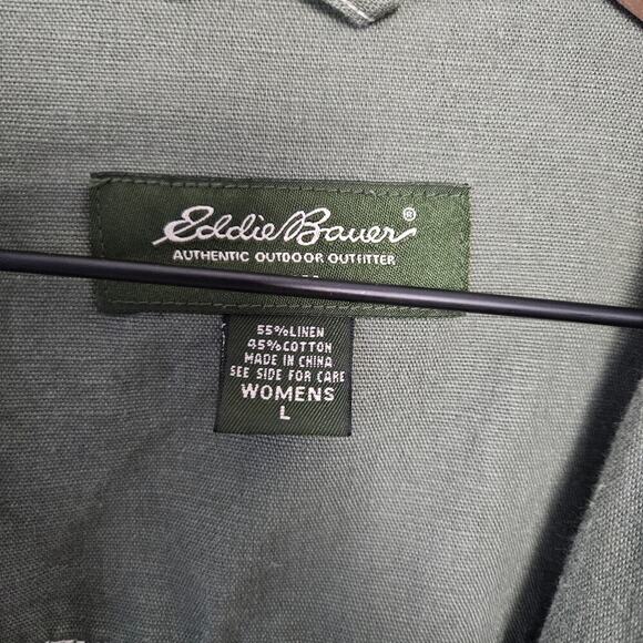 Eddie‎ Bauer Linen Trucker Jacket L Olive Green - Picture 4 of 6
